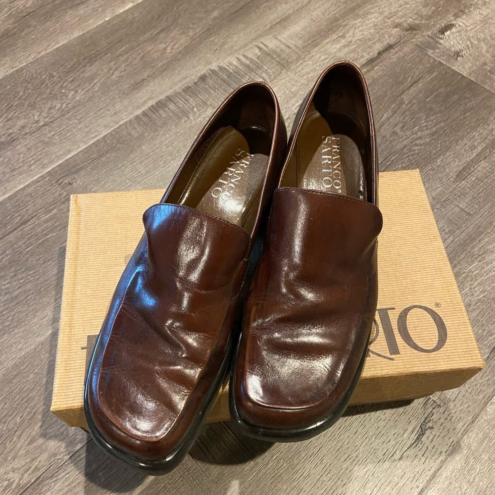 Franco Sarto Calf Leather Bocca Brown Loafers Size 9.5